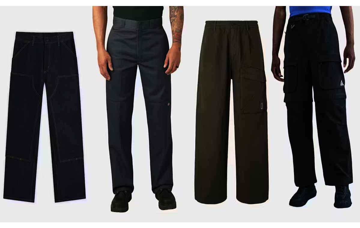 Workwear pants styling twisted seams modern design